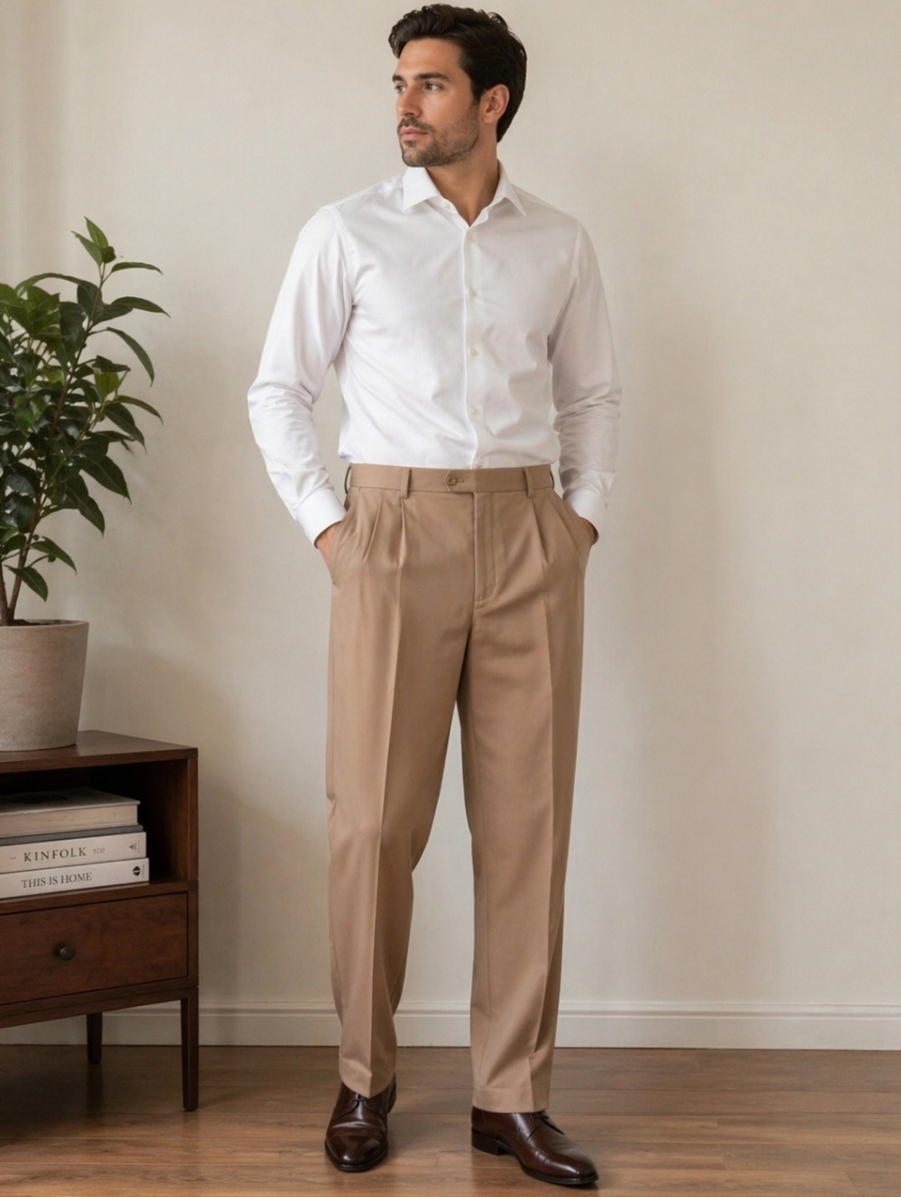 Covington Men’s Tan Dress Pants 36x32 Pleated Classic Fit Business Casual
